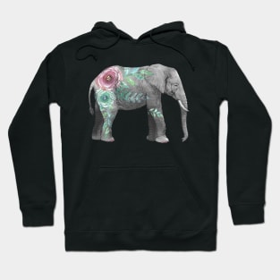 Watercolor elephant with flowers Hoodie